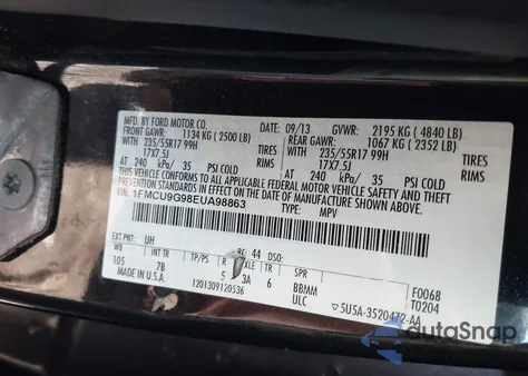2014 Ford Escape Se from USA, damaged, VIN 1FMCU9G98EUA98863